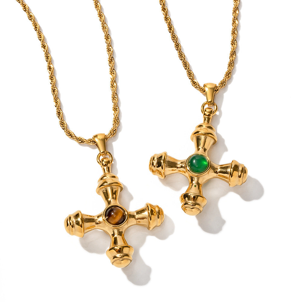 18K Gold Stainless Steel Cross Shelf Necklace