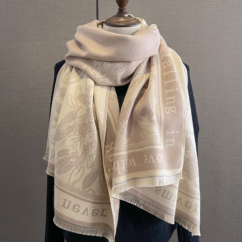 Printed All-matching Fashion Scarf Thickened Double-sided Thermal Shawl