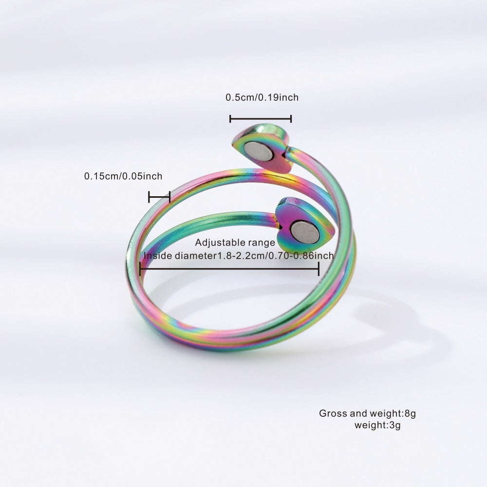 Peach Heart Stainless Steel Magnet Ring Health Anti-snoring Ring