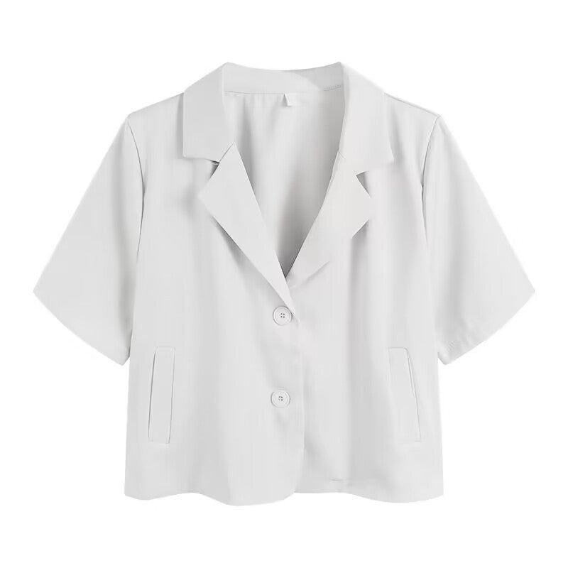 Suit Collar Short Sleeve Shirt Coat Women's Short Top