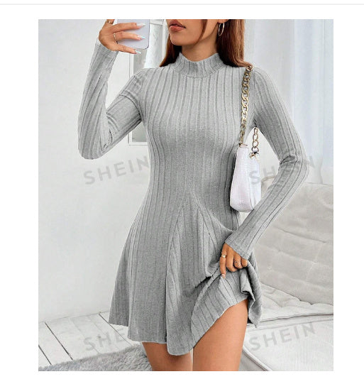 New Fall Women's Clothing Slim Fit Sunken Stripe Long Sleeve Fleece Dress