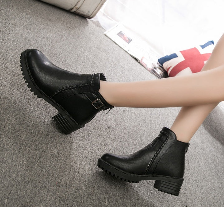 New Mid-heel Round Toe Ankle Boots Breathable Women's Shoes