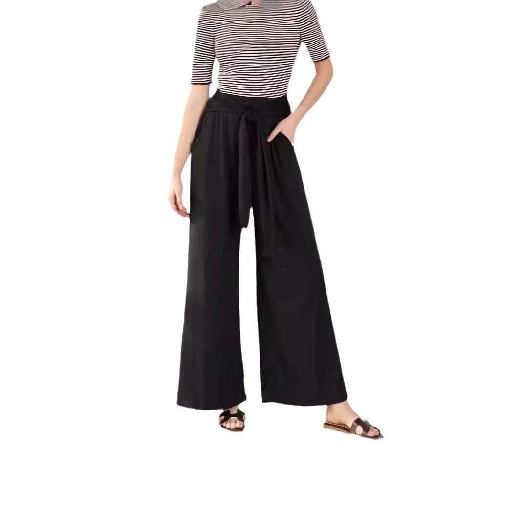 Women's Solid Color Draping Lace-up Wide-leg Pants