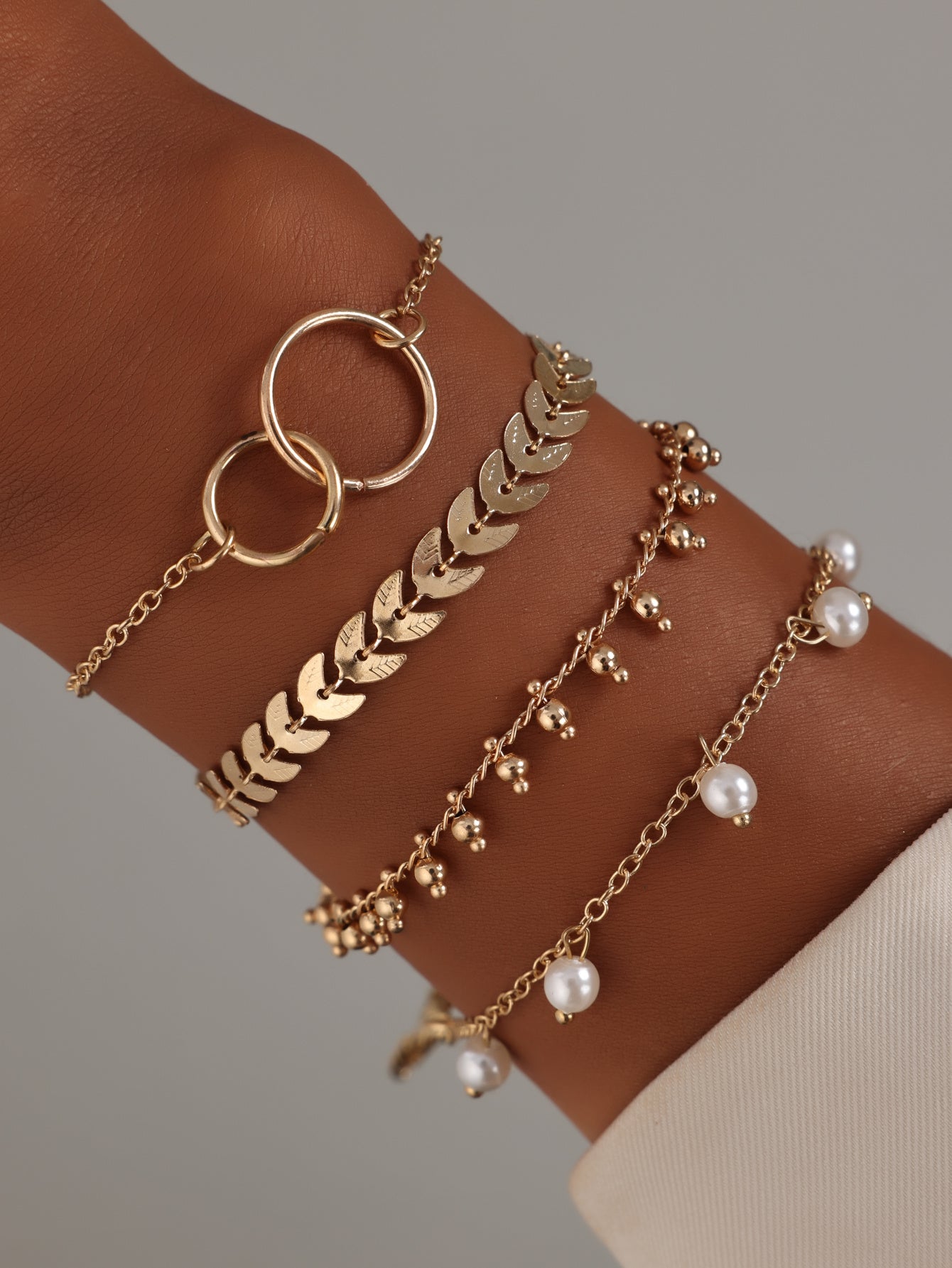 Personalized Airplane Chain Circle Bracelet Korean Style Geometric Pearl Pendant 4-piece Set Bracelet