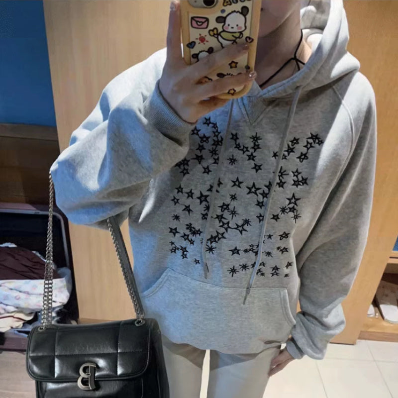 XINGX Embroidered Loose Hooded Sweater Couple Coat