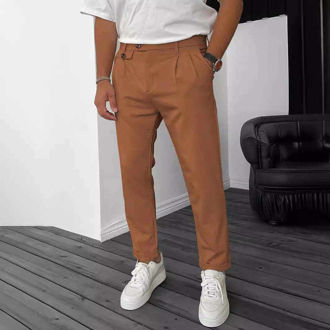 Men's Solid Color Casual Tappered Business Pants