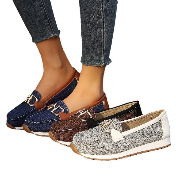 Summer New Metal Buckle Flat Casual Cloth Cover Pumps