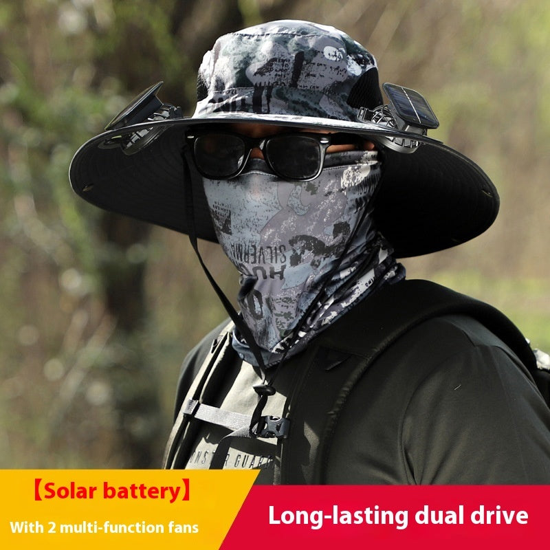 Removable Solar Energy Recharge Fan Embedded Big Brim Hat