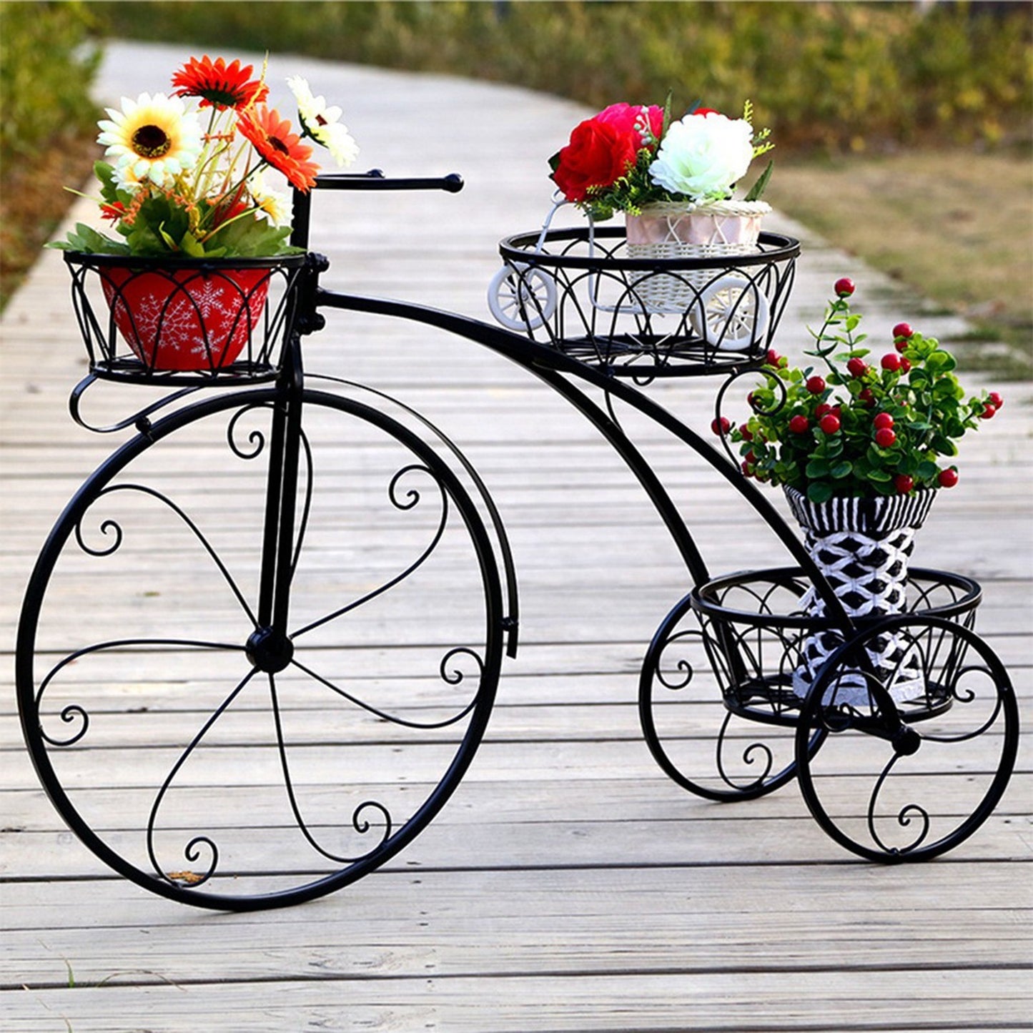 Tricycle Plant Stand Flower Pot Cart Holder Ideal For Home Garden And Patio