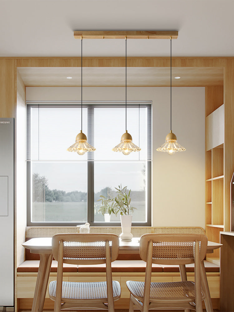 Solid Wood Glass Three Head Restaurant Nordic Modern Minimalist Chandelier