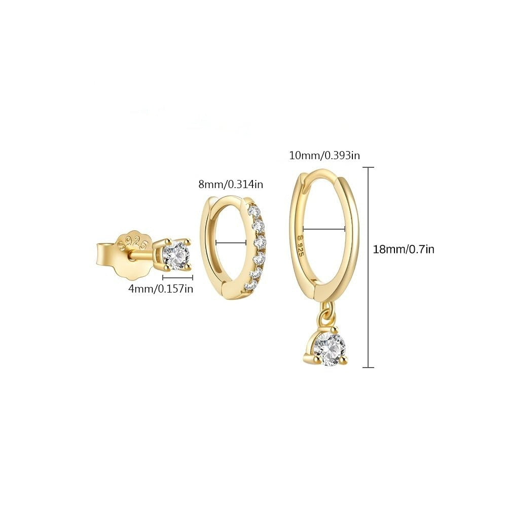 Brass Fashion Inlaid Zircon Women's Earrings Three-piece Set