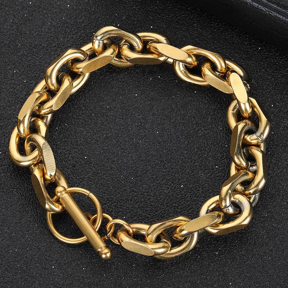 Electroplated Stainless Steel Hip-hop Titanium Steel Cross Chain O-shaped Chain Men's Bracelet