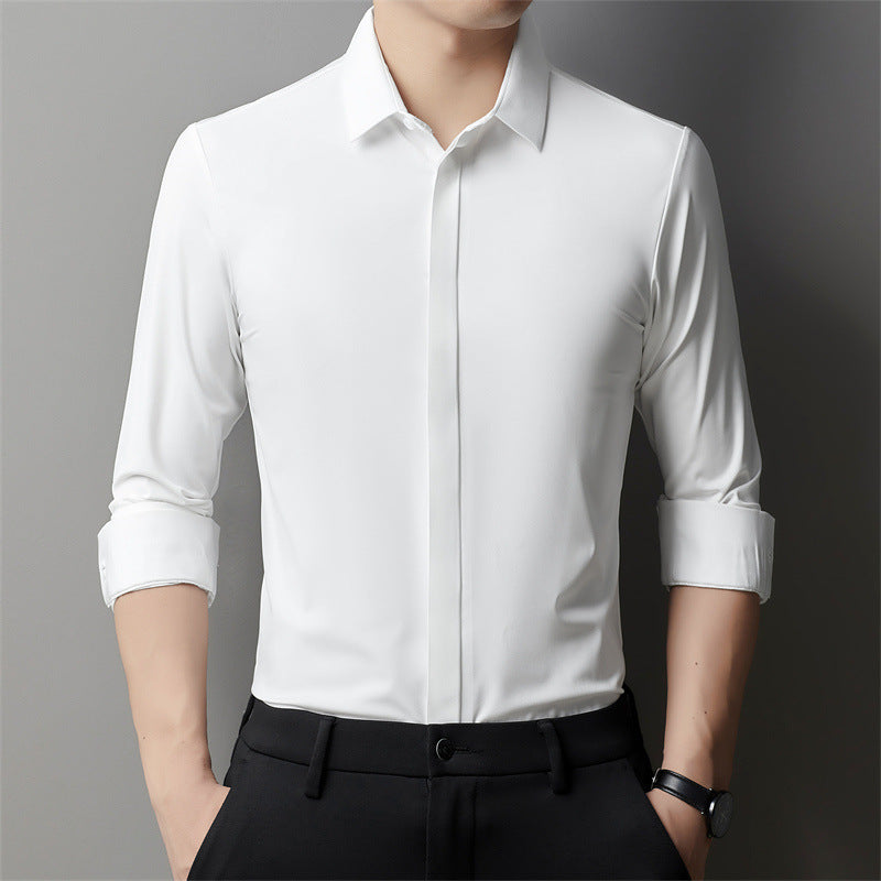 Men's Light Luxury High-end Hidden Hook Long-sleeved Shirt