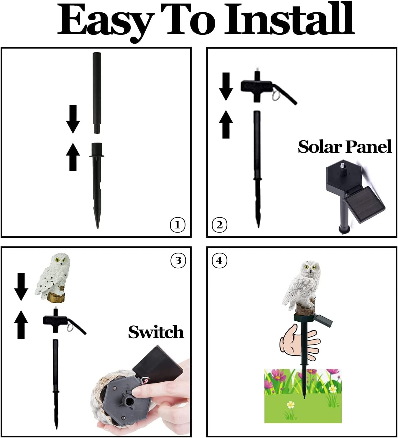 Solar Garden Light Outdoor, Owl Solar Garden Stake Light, Waterproof Warm White LED Light For Garden, Patio, Yard, Lawn, Walkway Decoration