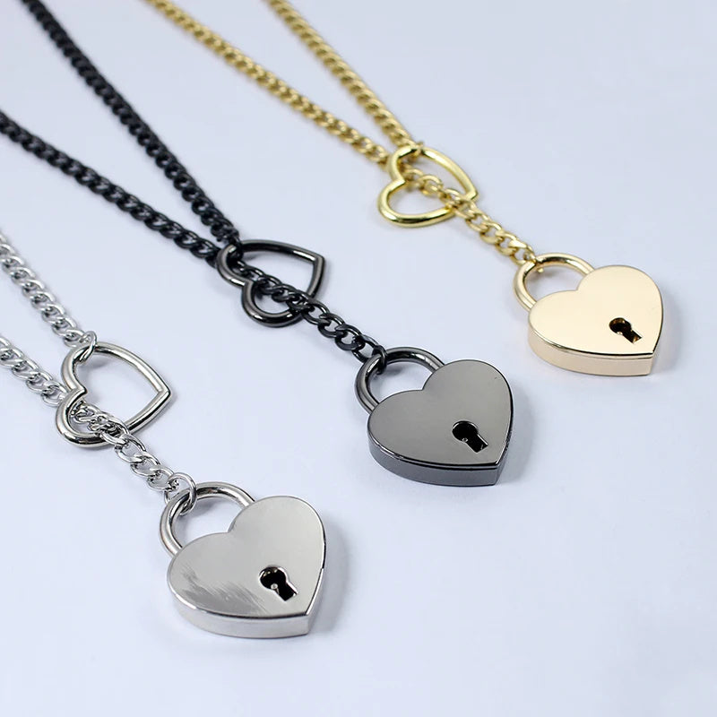 Fashion Jewelry 2024 New Slip Chain Necklace Heart O-Ring Rock Cuban Long Necklace Adjustable Heart Shaped Lock Core With Key