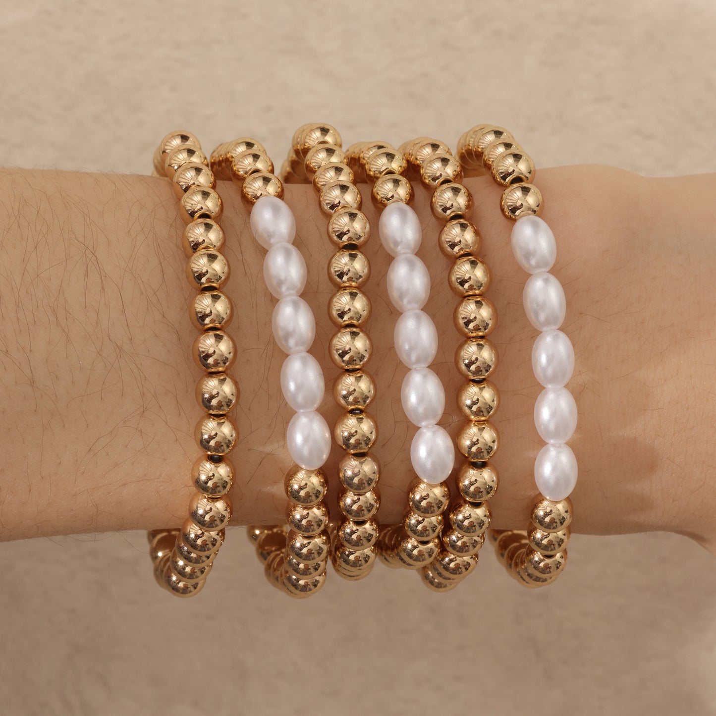 Minimalist Style   Pearl Cold Style Geometric Round Bead Splicing Metal Bracelet