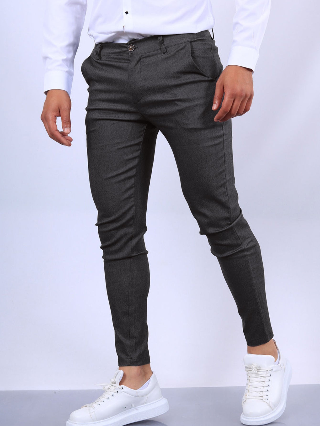 European And American Solid Color Textured Casual Tappered Pants