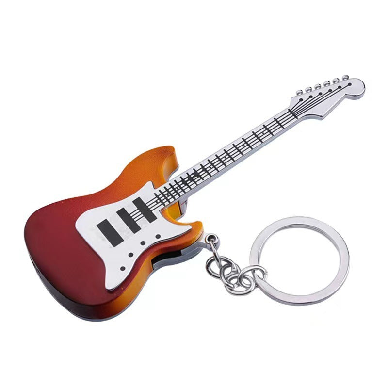 Creative Guitar Shape Inflatable Flame Lighter Keychain