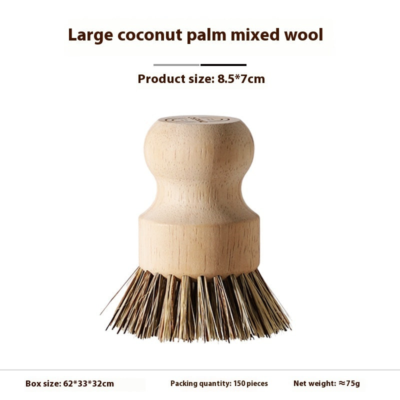 Kitchen Gadget Natural Wooden Brush Sisal Household Kitchen Short Handle Coconut Palm Cleaning Decontamination Brush