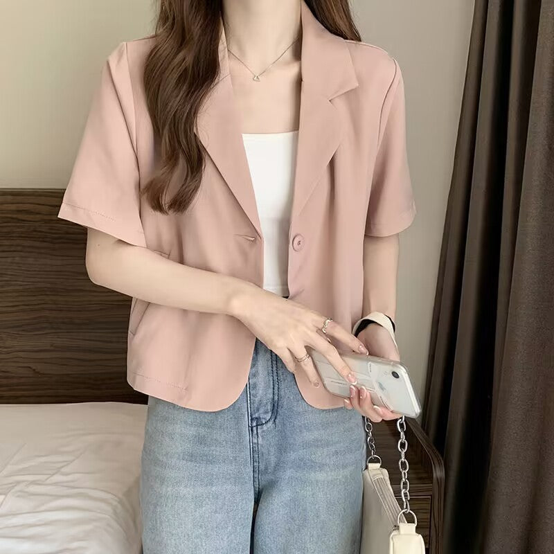 Suit Collar Short Sleeve Shirt Coat Women's Short Top