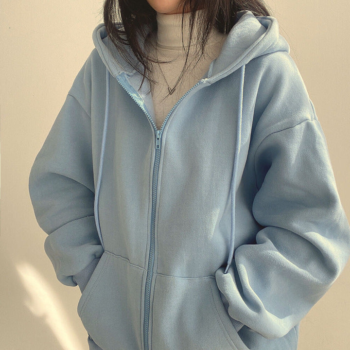 Zipper Plush And Thick Hood Sweater Women's Coat