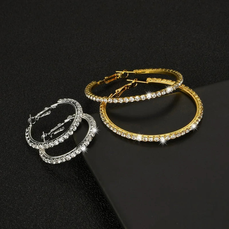 2018 New 30-100mm Large Crystal Hoops Earrings Paparazzi Basketball Wives CZ Hip Hop Earrings Christmas Jewelry Gift