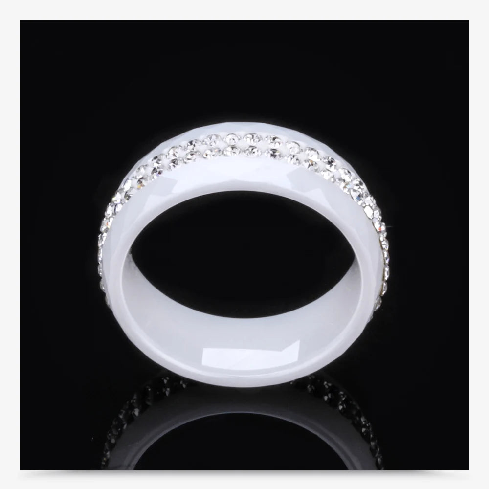 High Quality Black And White Simple Style Simply Crystal Ceramic Rings for Women