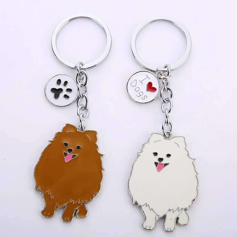 Jewelry Lovely Pomeranian dog charm key chains for women men metal Pet Dogs Keychains bag car key ring holder gifts