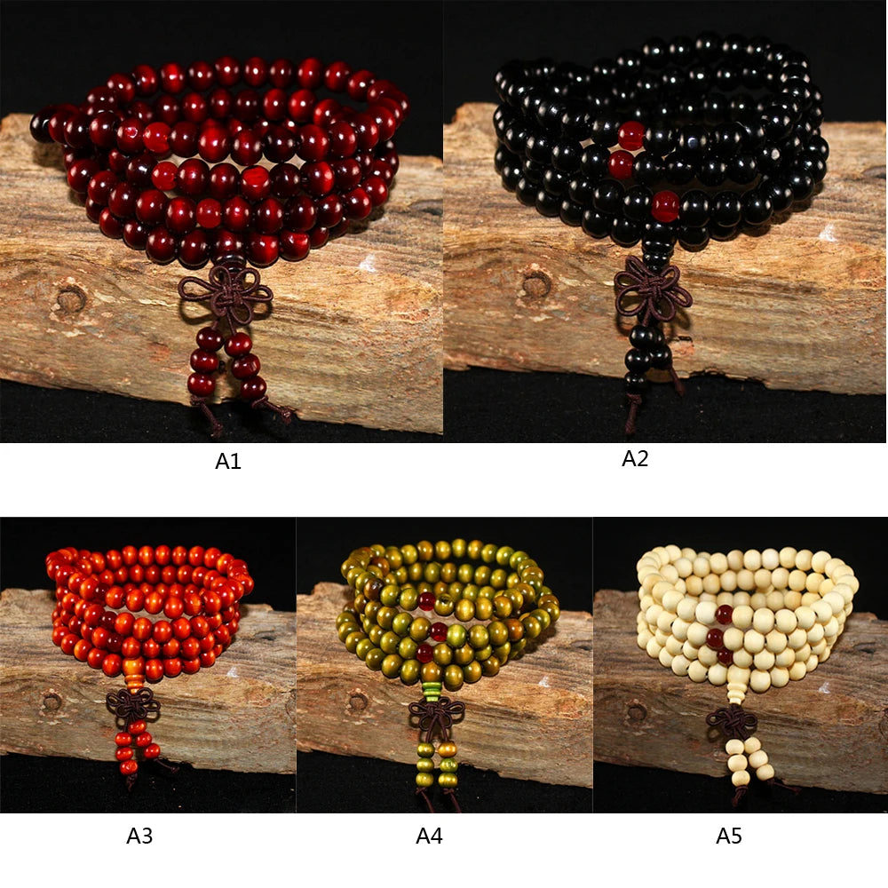 108 Beads 8mm Natural Sandalwood Buddhist Buddha Meditation Beads Bracelet For Women Men Prayer Bead Rosary Hanging Decoration