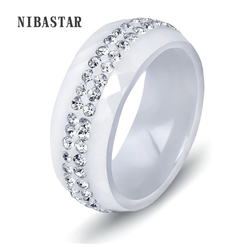 High Quality Black And White Simple Style Simply Crystal Ceramic Rings for Women