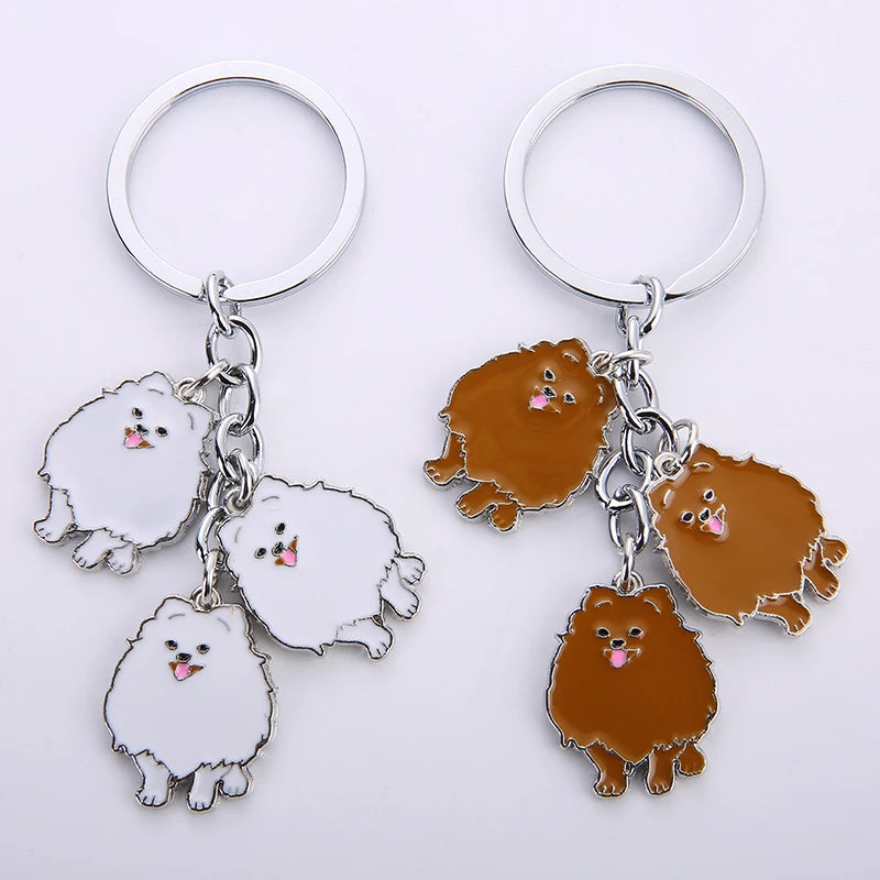 Jewelry Lovely Pomeranian dog charm key chains for women men metal Pet Dogs Keychains bag car key ring holder gifts