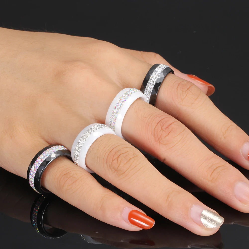 High Quality Black And White Simple Style Simply Crystal Ceramic Rings for Women