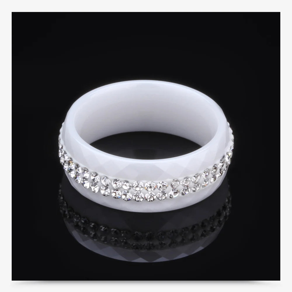 High Quality Black And White Simple Style Simply Crystal Ceramic Rings for Women