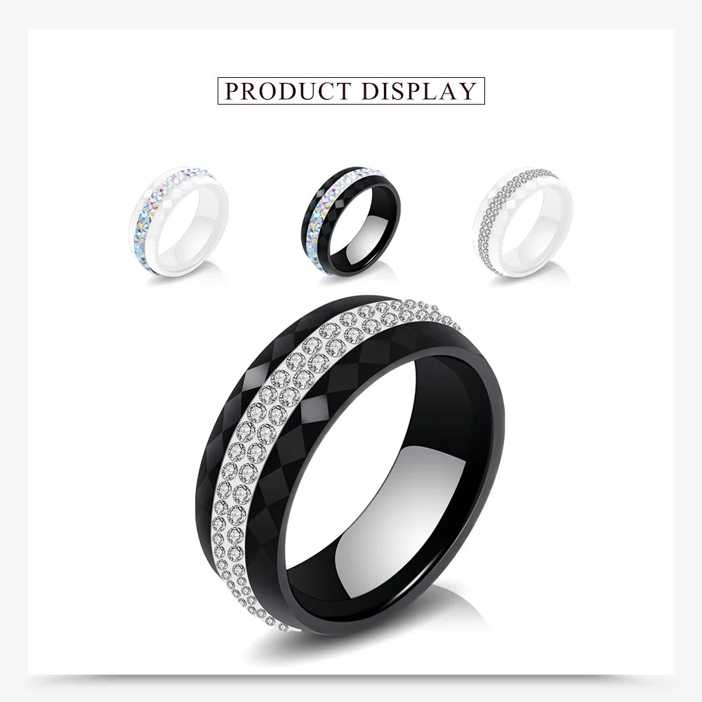 High Quality Black And White Simple Style Simply Crystal Ceramic Rings for Women