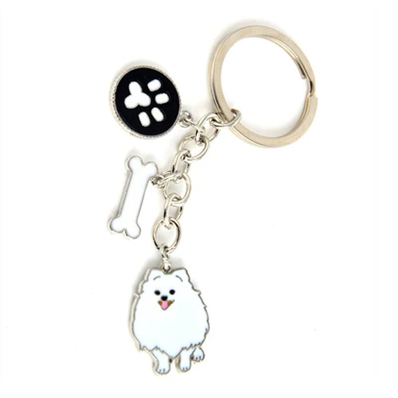 Jewelry Lovely Pomeranian dog charm key chains for women men metal Pet Dogs Keychains bag car key ring holder gifts