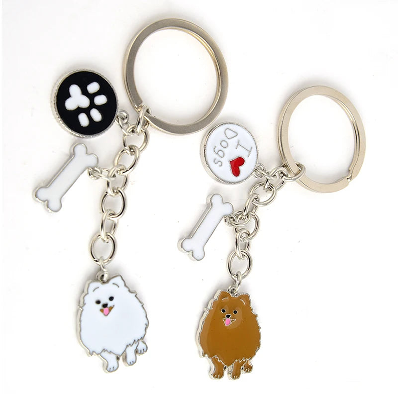 Jewelry Lovely Pomeranian dog charm key chains for women men metal Pet Dogs Keychains bag car key ring holder gifts