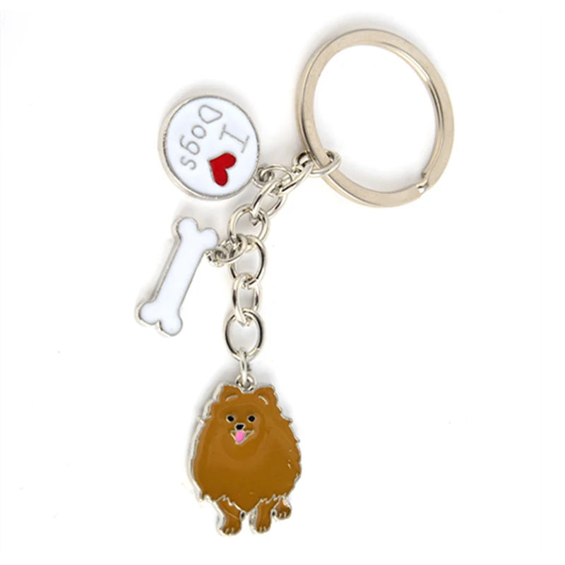 Jewelry Lovely Pomeranian dog charm key chains for women men metal Pet Dogs Keychains bag car key ring holder gifts