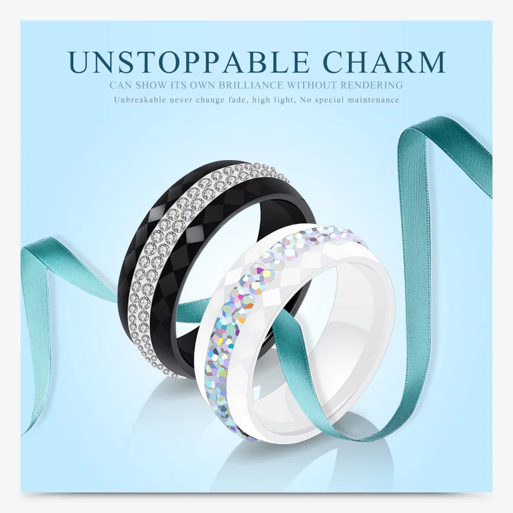 High Quality Black And White Simple Style Simply Crystal Ceramic Rings for Women