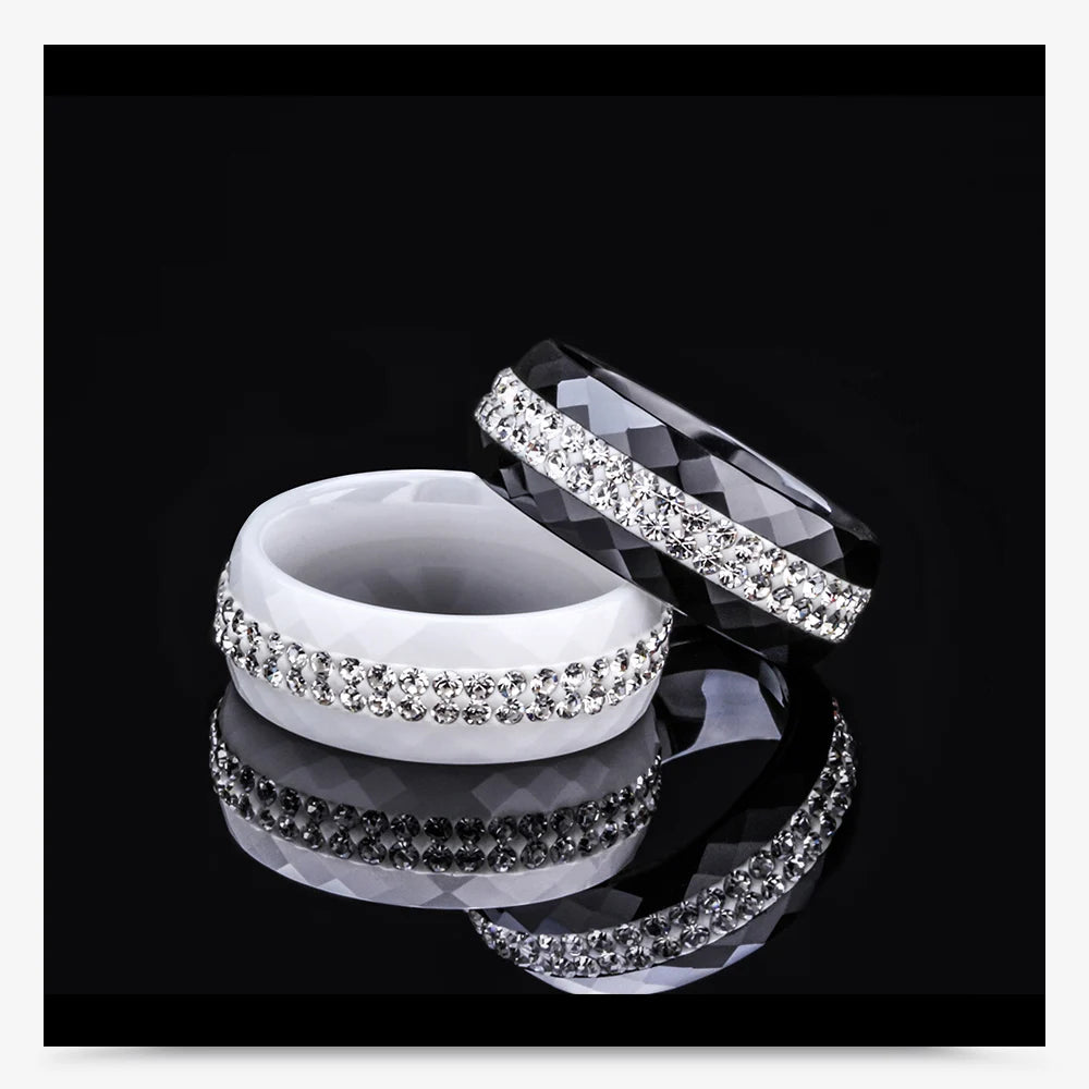 High Quality Black And White Simple Style Simply Crystal Ceramic Rings for Women