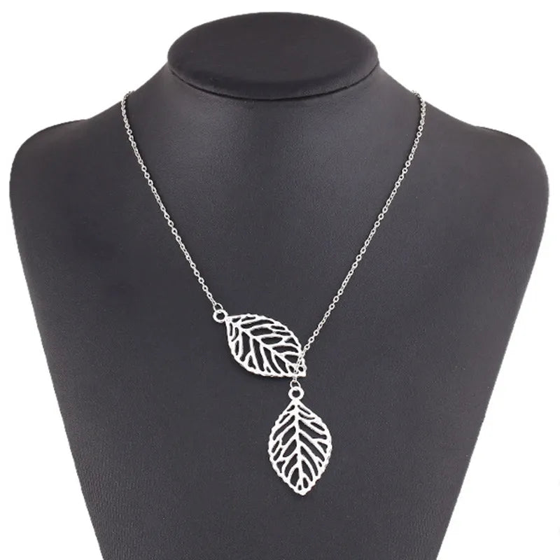 NK607 New Punk Fashion Minimalist Two Leaves Pendant Clavicle Necklaces For Women Jewelry Gift Tassel Summer Beach Chain Collier