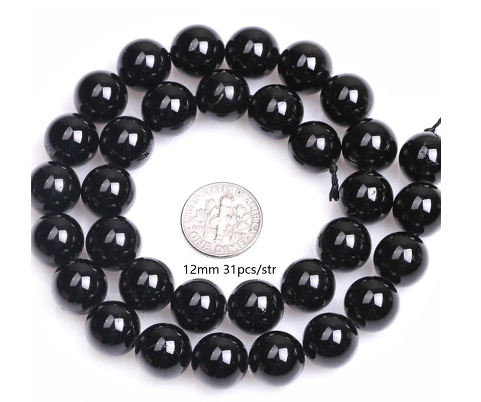 Natural Stone Black Tourmaline Round Loose Beads Strand 15 Inch DIY Bracelet Necklace Jewelry Making