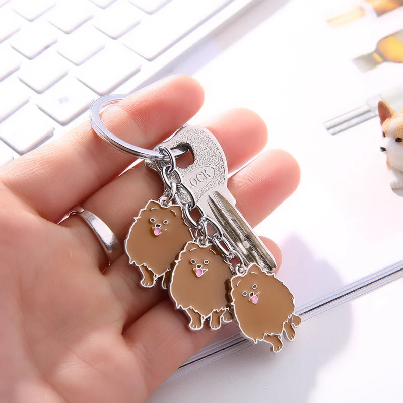 Jewelry Lovely Pomeranian dog charm key chains for women men metal Pet Dogs Keychains bag car key ring holder gifts