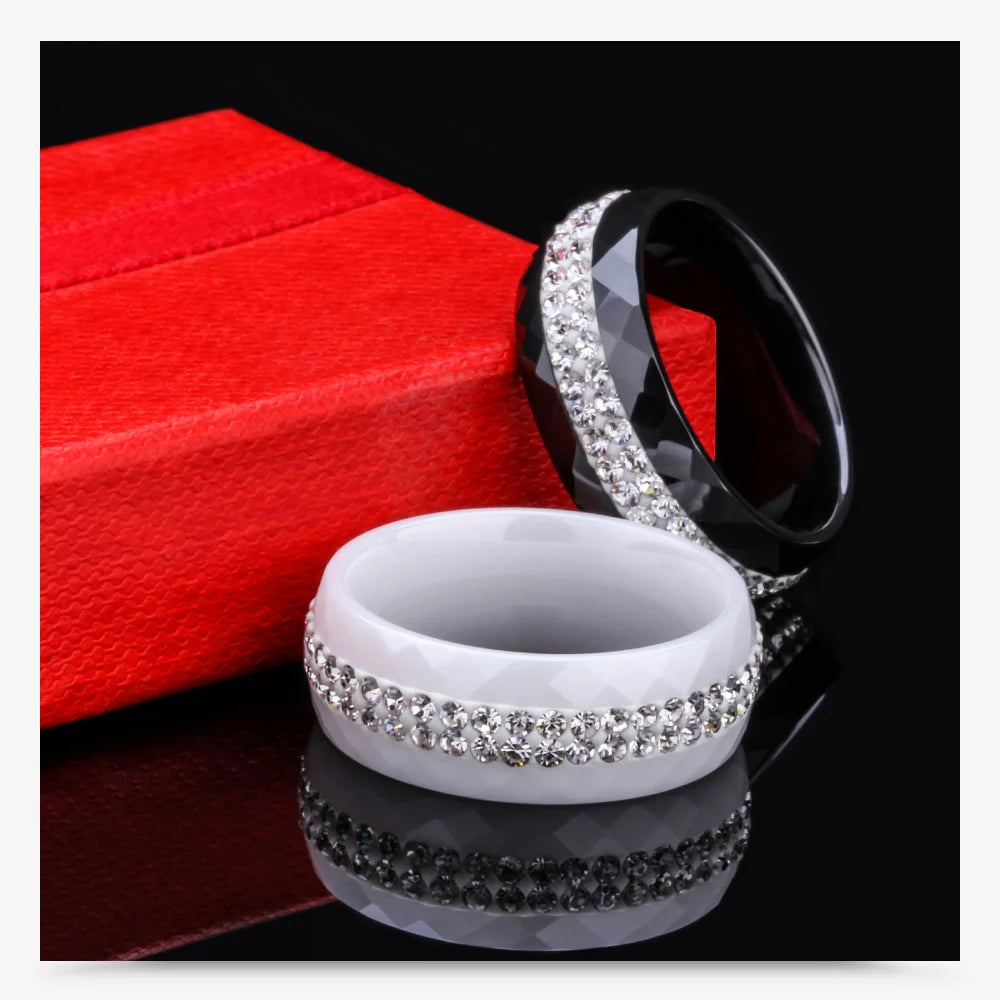 High Quality Black And White Simple Style Simply Crystal Ceramic Rings for Women