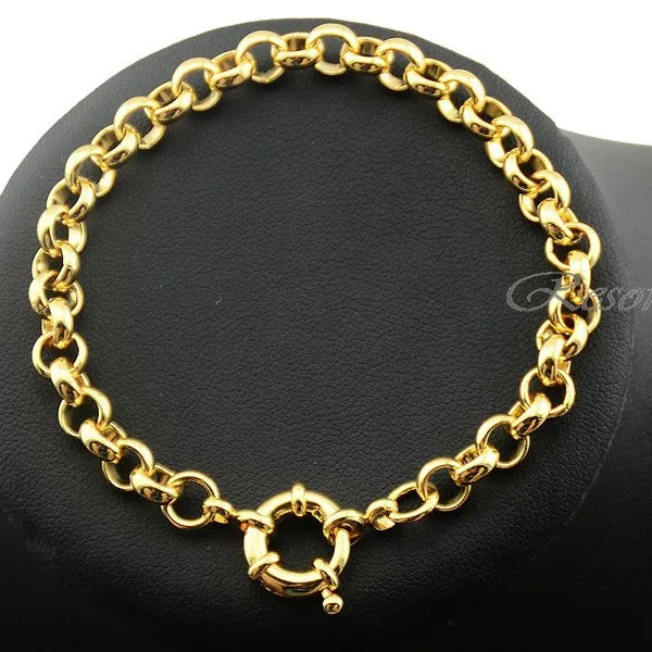 1pcs 6mm Yellow Hand Bracelets Man's Womens Gold Color Bracelet Rolo Chain Jewelry  E518