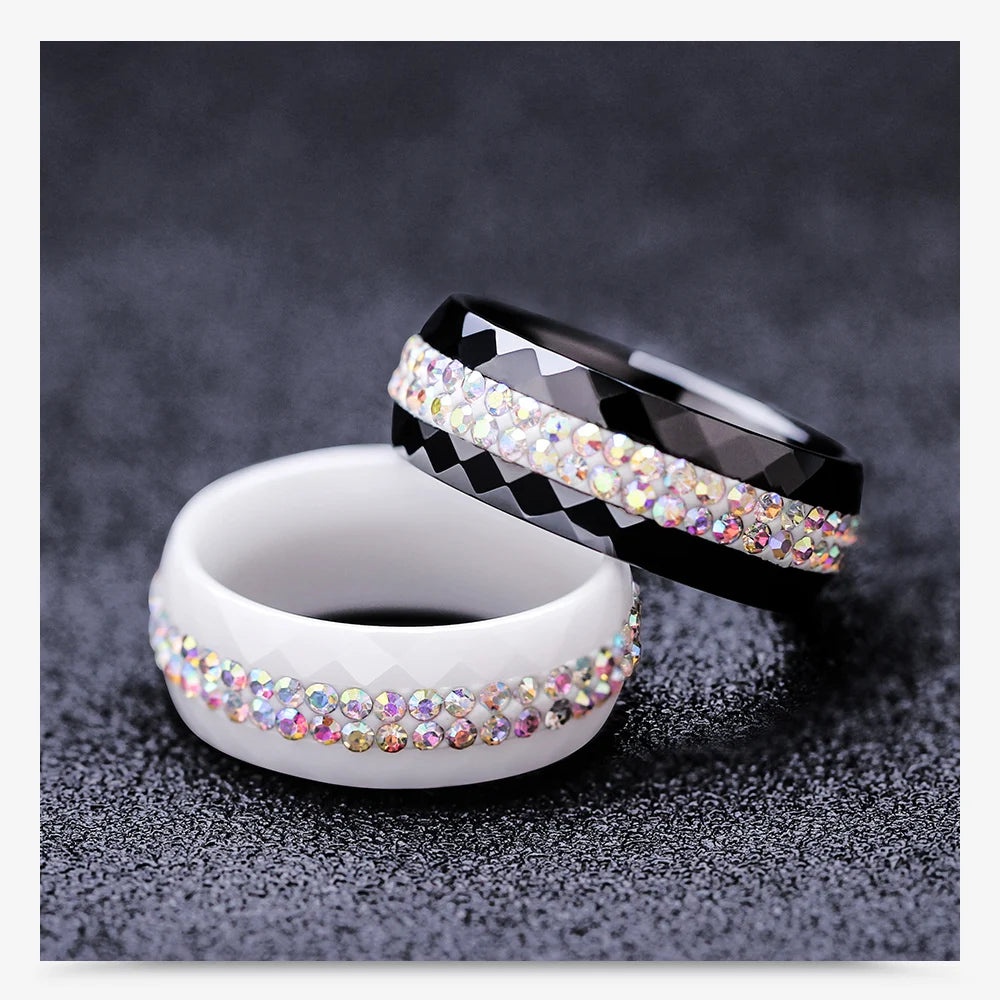 High Quality Black And White Simple Style Simply Crystal Ceramic Rings for Women