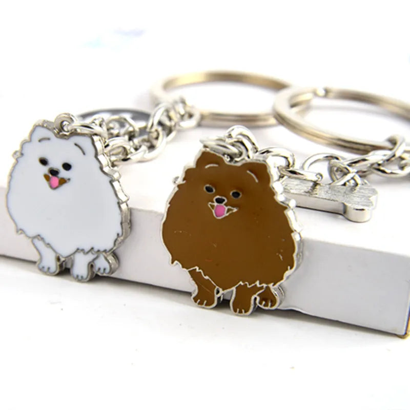 Jewelry Lovely Pomeranian dog charm key chains for women men metal Pet Dogs Keychains bag car key ring holder gifts