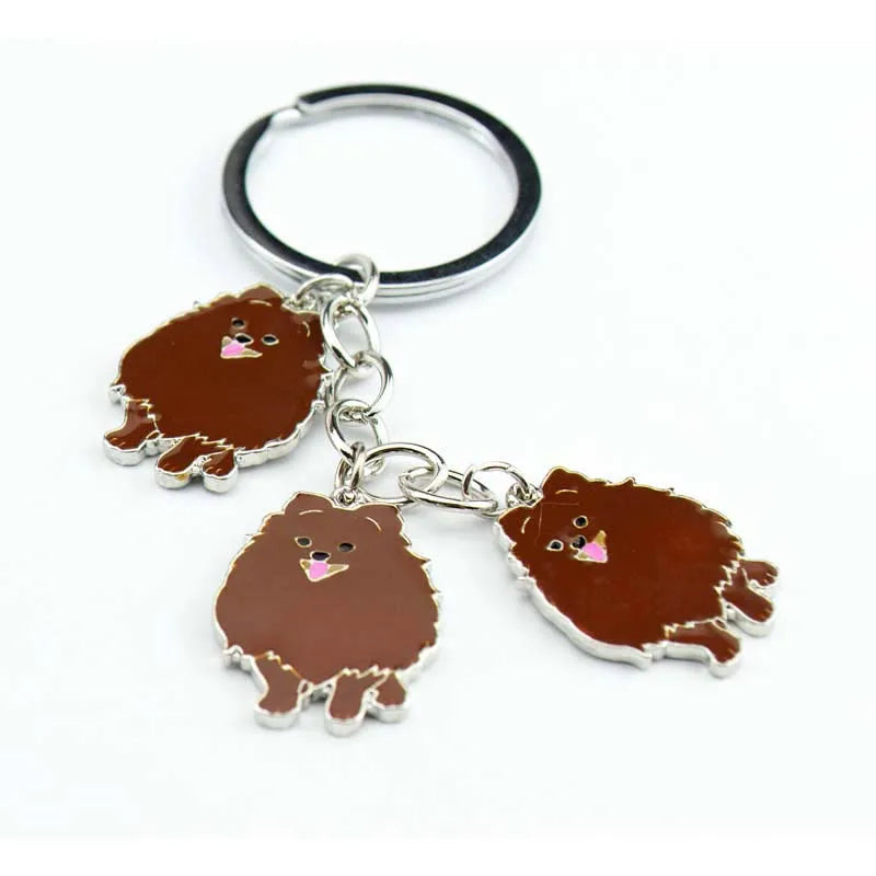 Jewelry Lovely Pomeranian dog charm key chains for women men metal Pet Dogs Keychains bag car key ring holder gifts