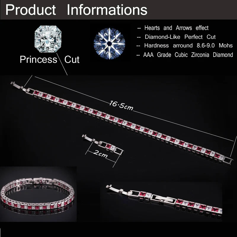 CWWZircons Brand Square 3mm Cubic Zirconia Tennis Bracelets for Woman White Gold Color Princess Cut CZ Wedding Jewelry CB169