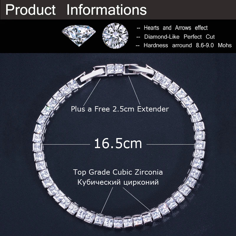 CWWZircons Brand Square 3mm Cubic Zirconia Tennis Bracelets for Woman White Gold Color Princess Cut CZ Wedding Jewelry CB169