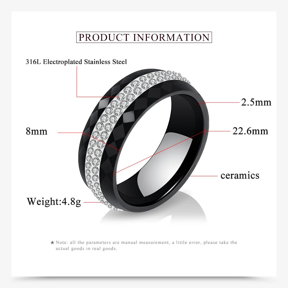 High Quality Black And White Simple Style Simply Crystal Ceramic Rings for Women